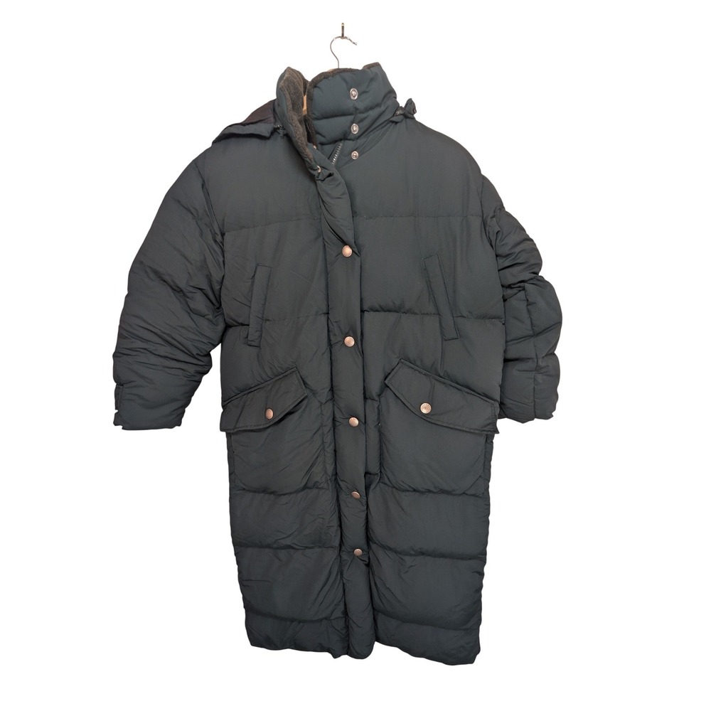 Eddie Bauer Womens Long Goose Down Puffer Coat Green Hooded Parka 0899 Petite M